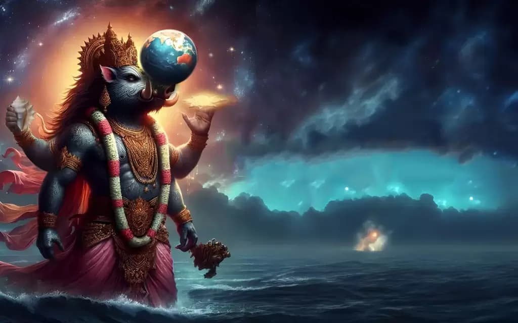 వరాహ అవతారం: భూమిని పైకి లేపిన పంది — దశావతారం