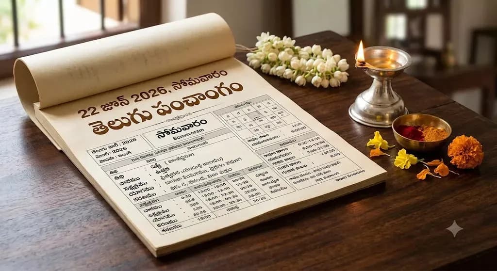 22 జూన్ 2026 దృగ్గణిత పంచాంగం | సోమవారం తెలుగు పంచాంగం — జ్యోతిషం