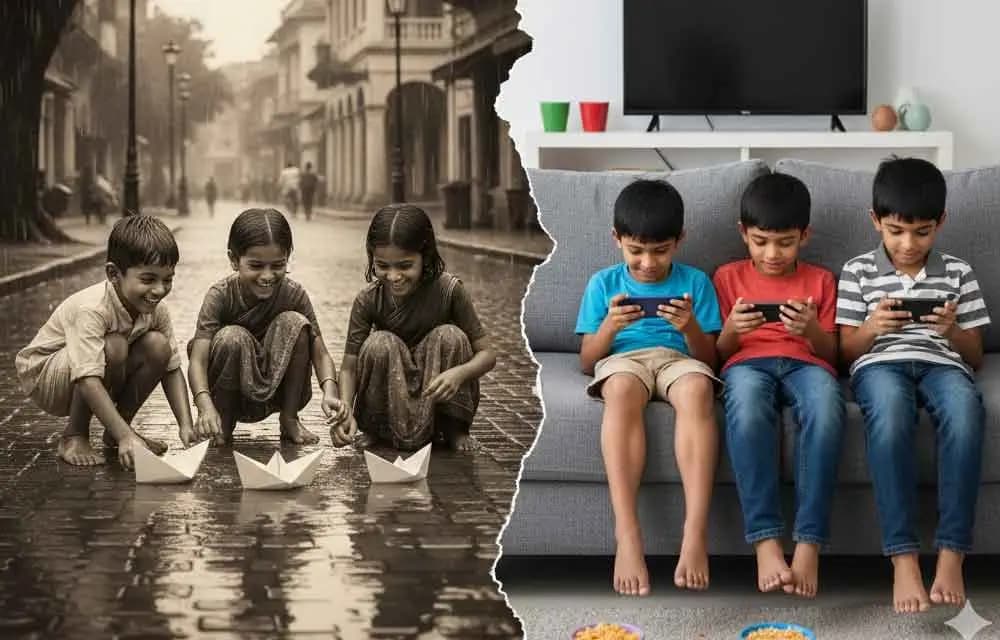 వాన, పిల్లలు, ఫోన్లు – కోల్పోతున్న బాల్యం