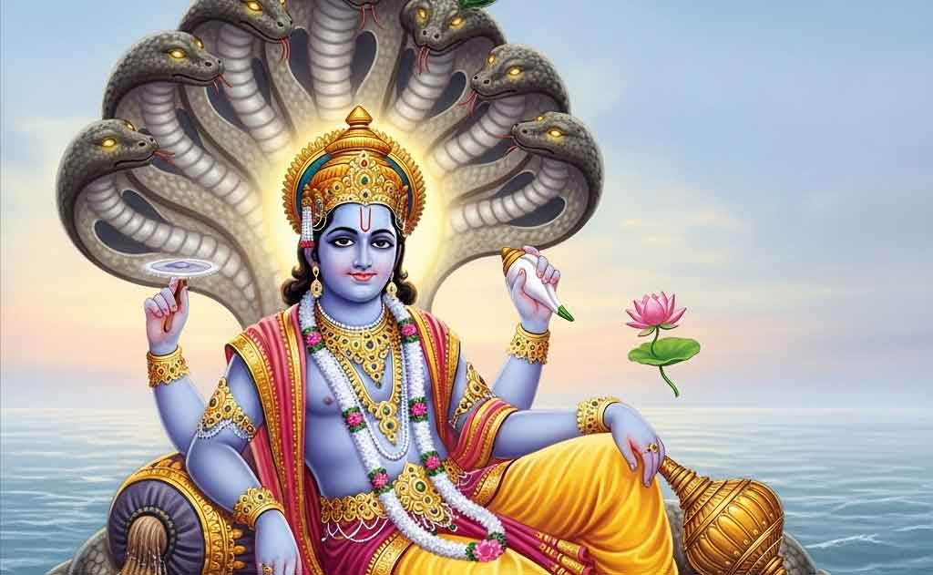 The Eternal Majesty of Lord Vishnu on Shesha – A Journey into Divine Grace — Hindu Gods