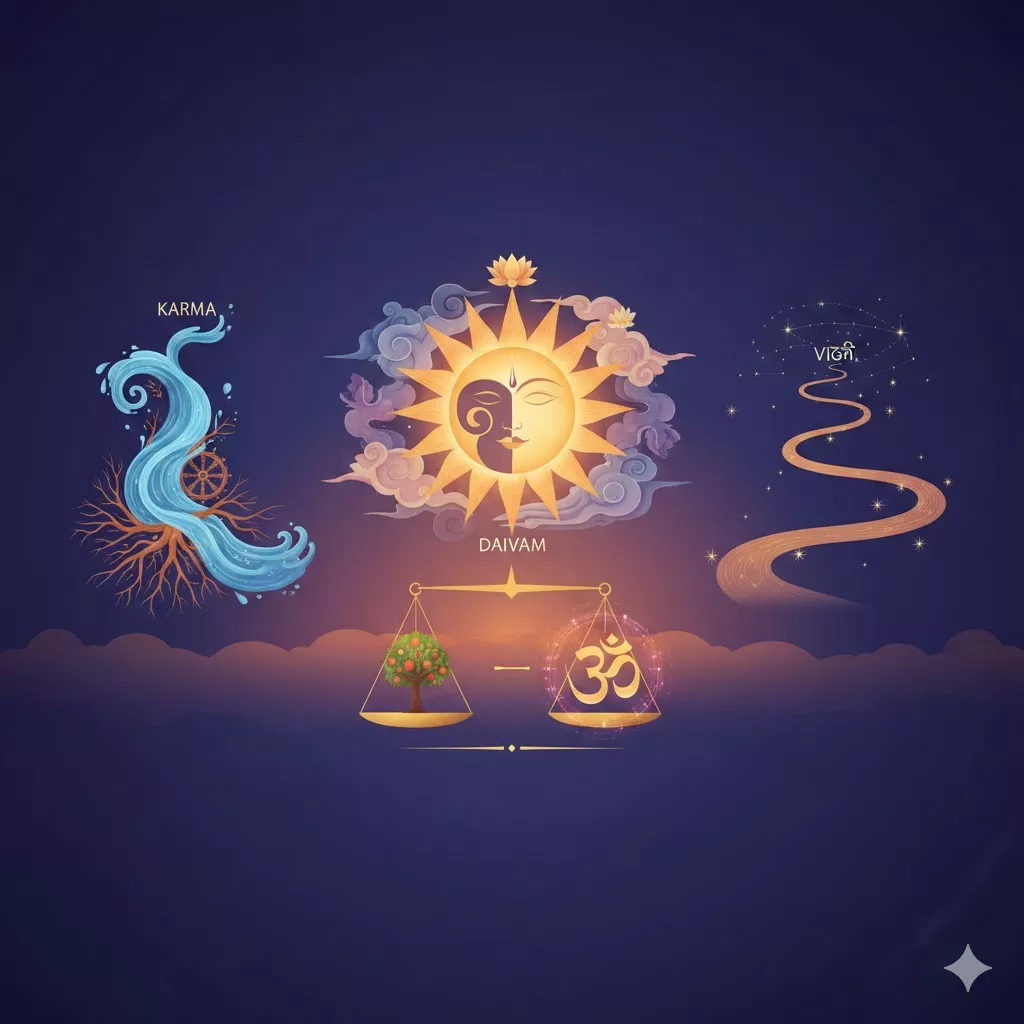కర్మ – దైవం – విధి: కర్మఫలం సత్యం &amp; ఓం ధ్యానం మహిమ — ఆధ్యాత్మికత