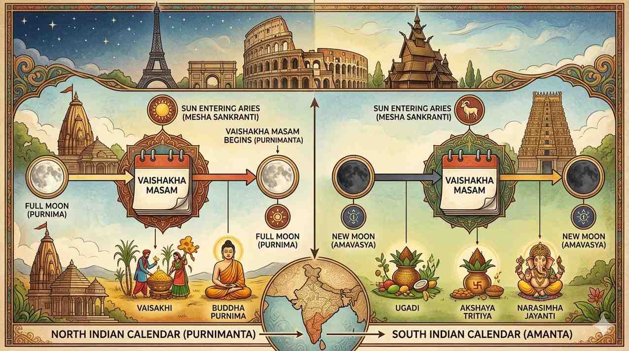 Vaishakha Masam 2026 Start Date in Europe: North vs South Indian Calendar Comparison — Festivals