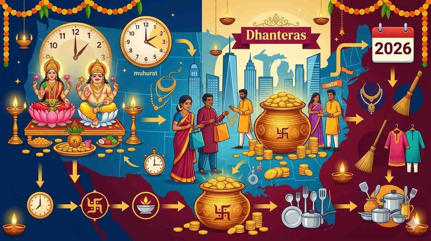 Dhanteras 2026: USA-Wise Guide (Date, Muhurat, Puja Vidhi, What to Buy & More) — Festivals